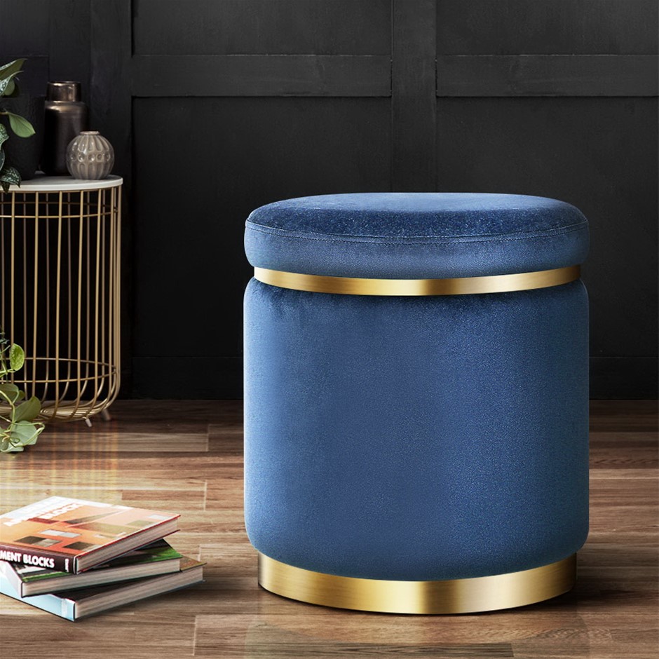 Round Velvet Ottoman Foot Stool with Sto