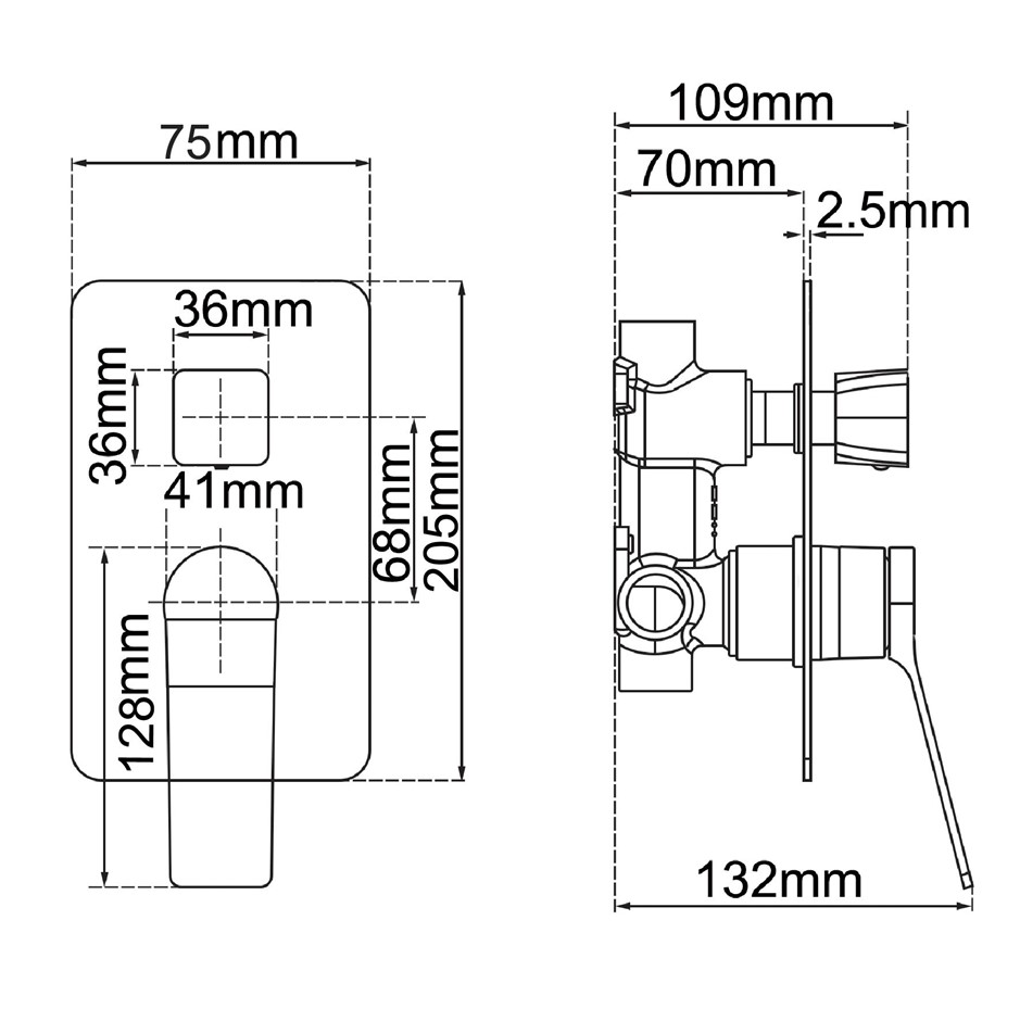 RUSHY Series Square Black Wall Mixer Wit