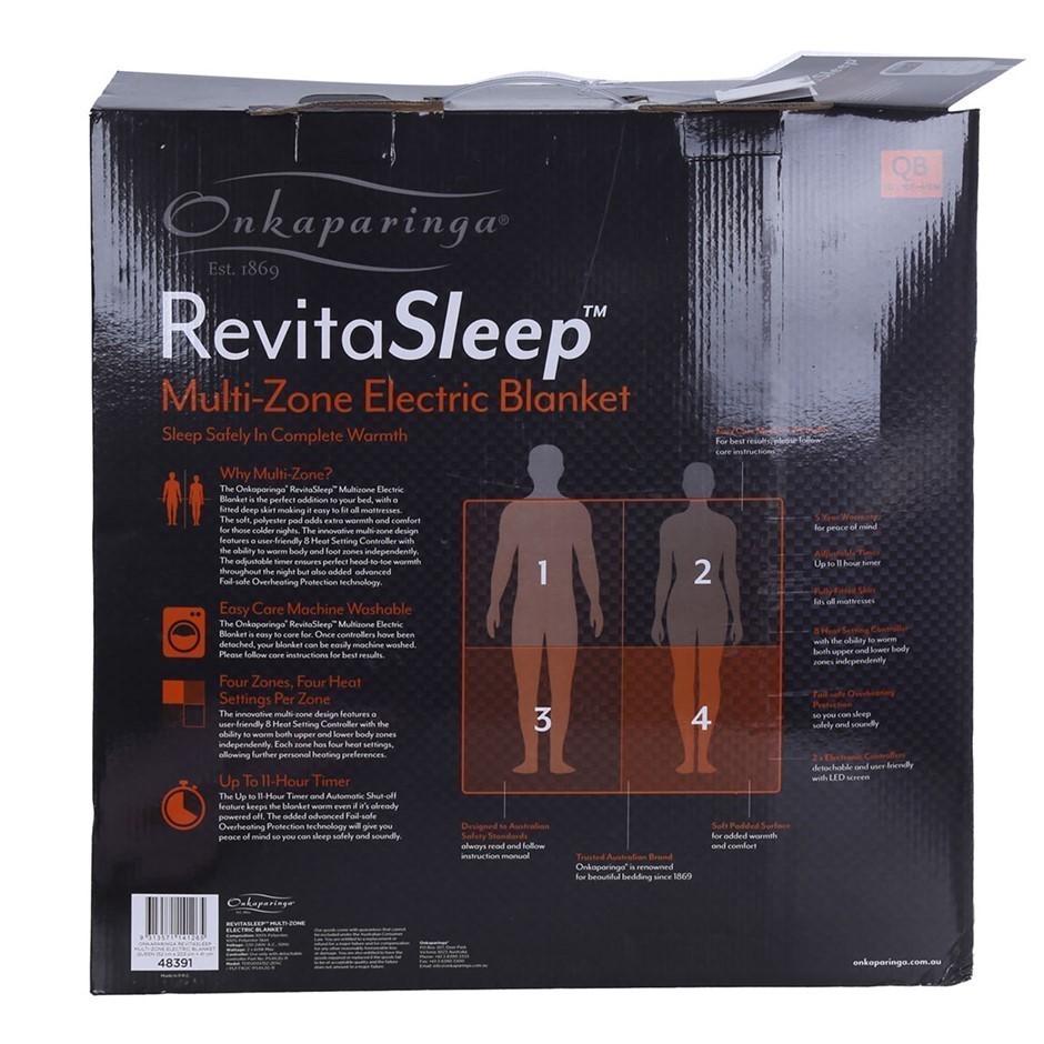 ONKAPARINGA RevitaSleep Multi- Zone Electric Blanket, Queen. Buyers Note -  Auction | GraysOnline Australia