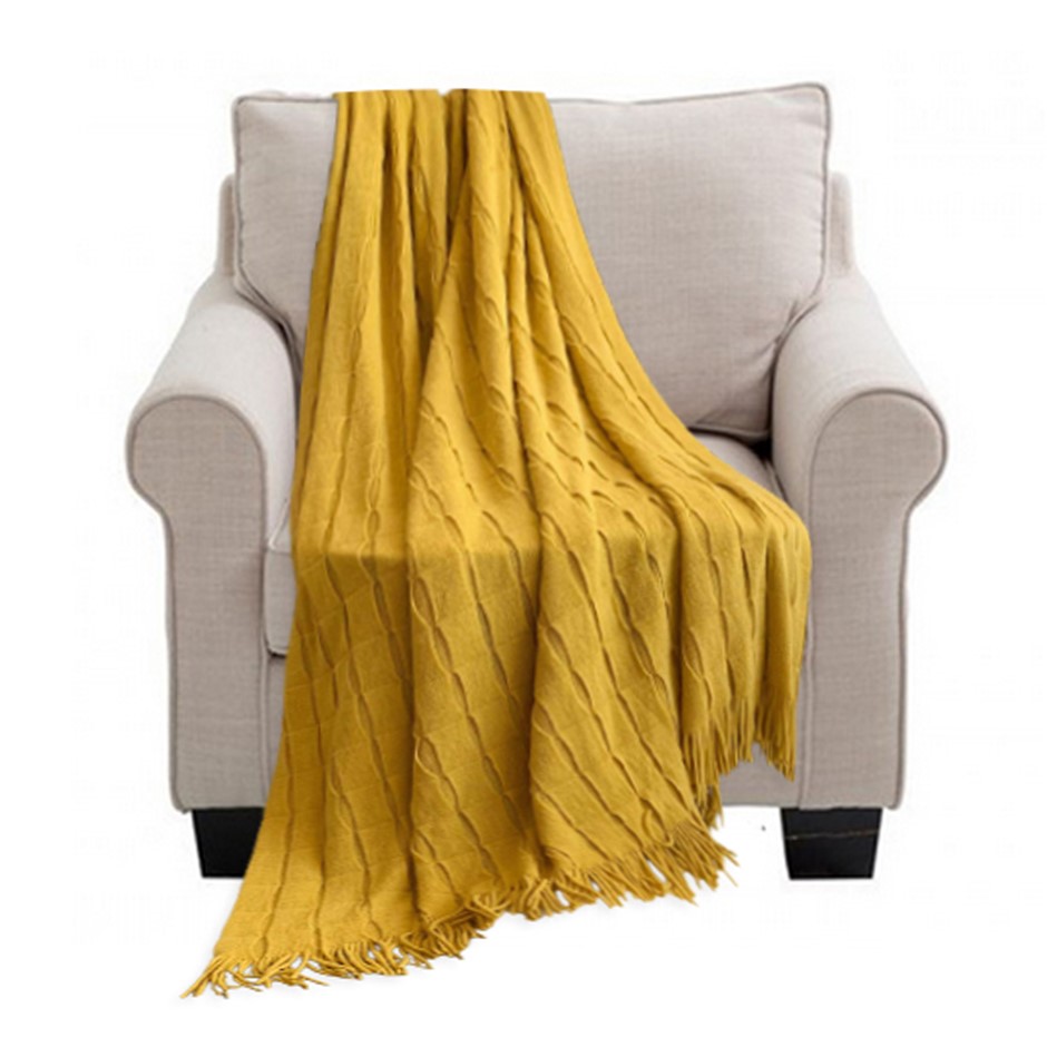 SOGA Mustard Textured Knitted Throw Blan