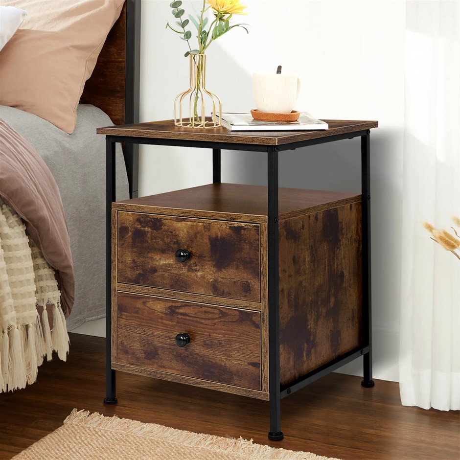 Bedside Table Retro Wood Nightstand Vint