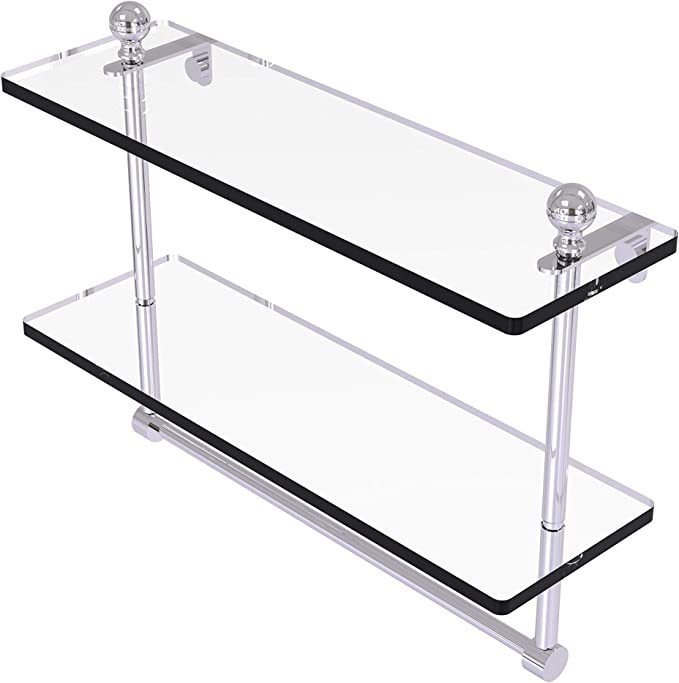 ALLIED BRASS 16" Double Shelf with Towel Bar, Satin Nickel, Model: MA-2/16T