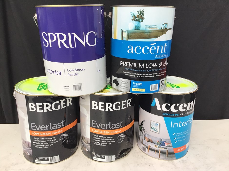 6 x Assorted 10 litre tins of paint. Auction (00293022991) Grays