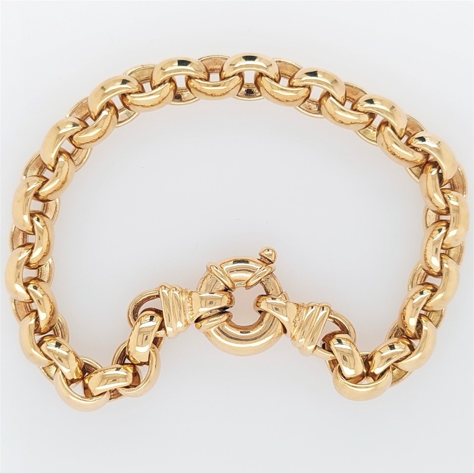 9CT Y/G Oval Belcher Link Bracelet-Round Bolt Ring Clasp Auction (0026 ...