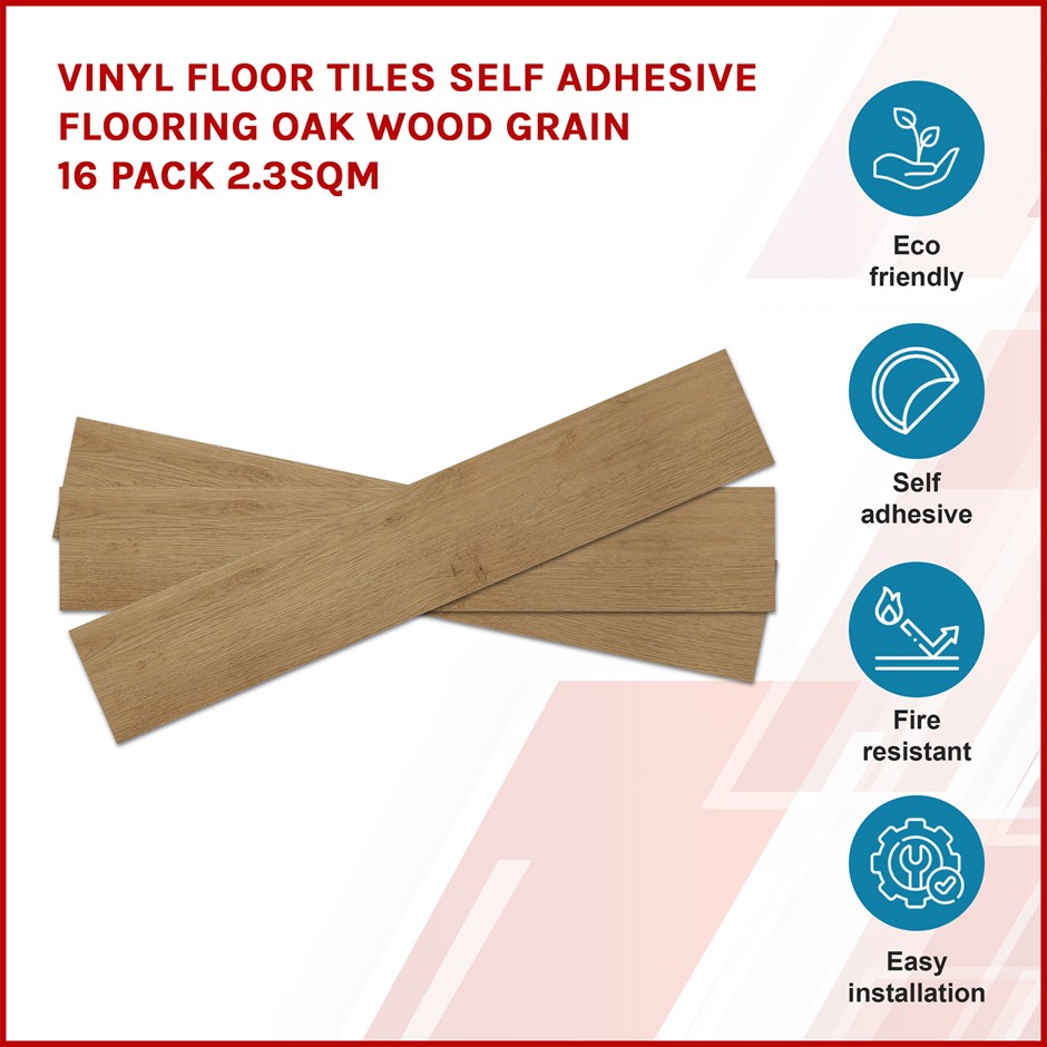 Buy Vinyl Floor Tiles Self Adhesive Flooring Oak Wood Grain 16 Pack 2.3SQM Grays Australia