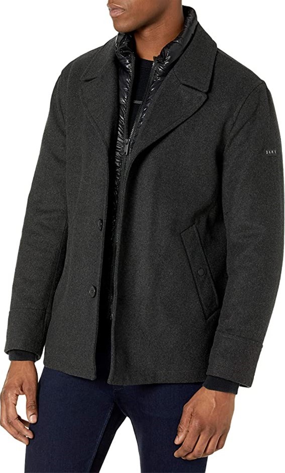 DKNY Men's Quilted Wool Blend Coat Jacket DX9MP932, Size L, Polyeste Auction