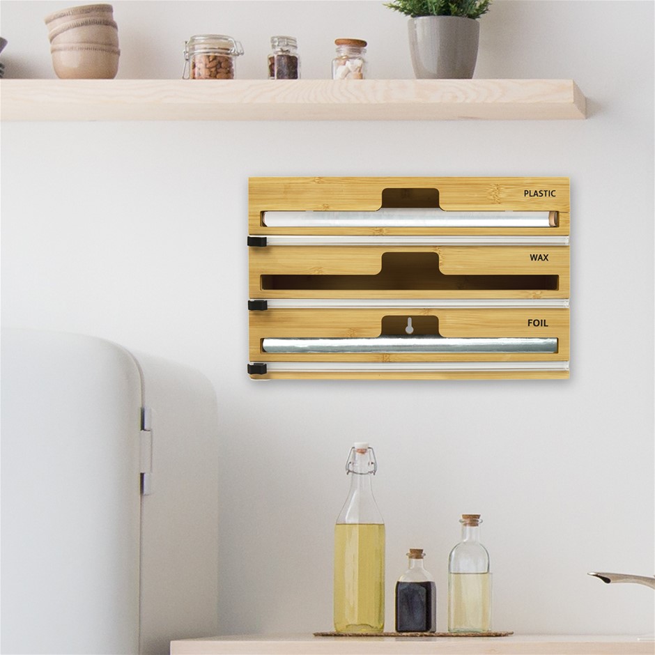 3 Grid Bamboo Food Wrap Dispenser Cutter