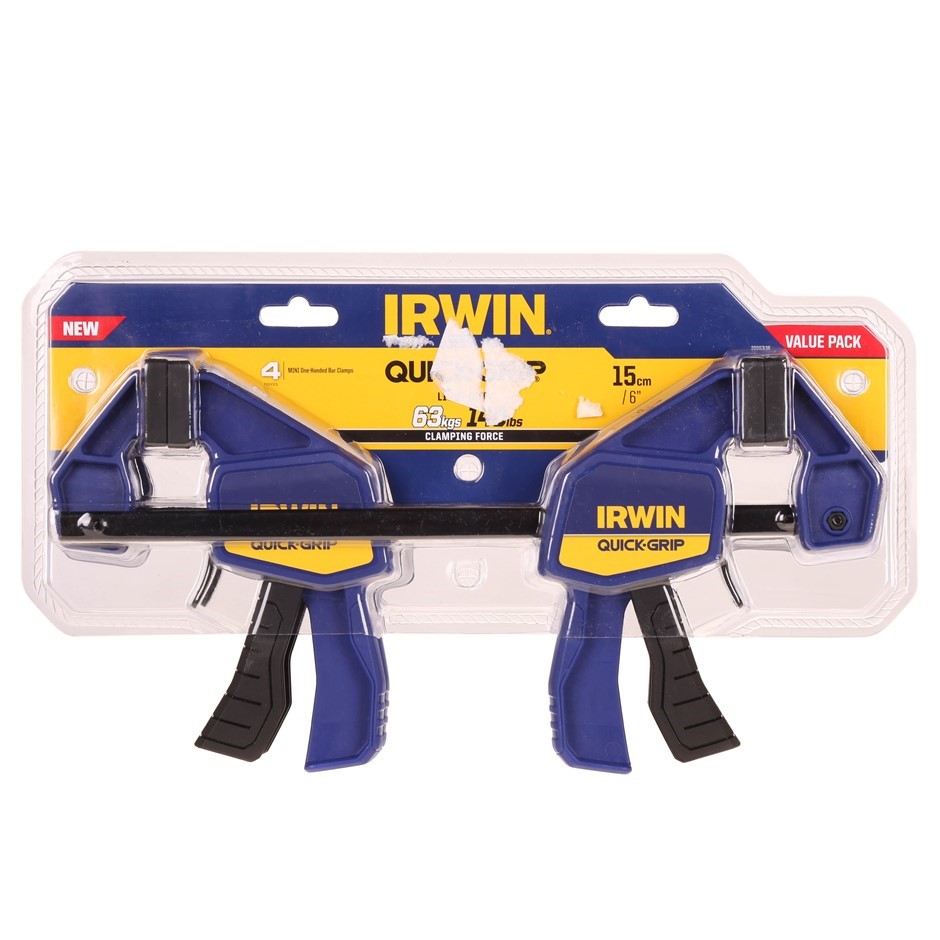 4 x IRWIN QUICK-GRIP 15cm Clamps, 63Kg Force. NB: This is a retail return p