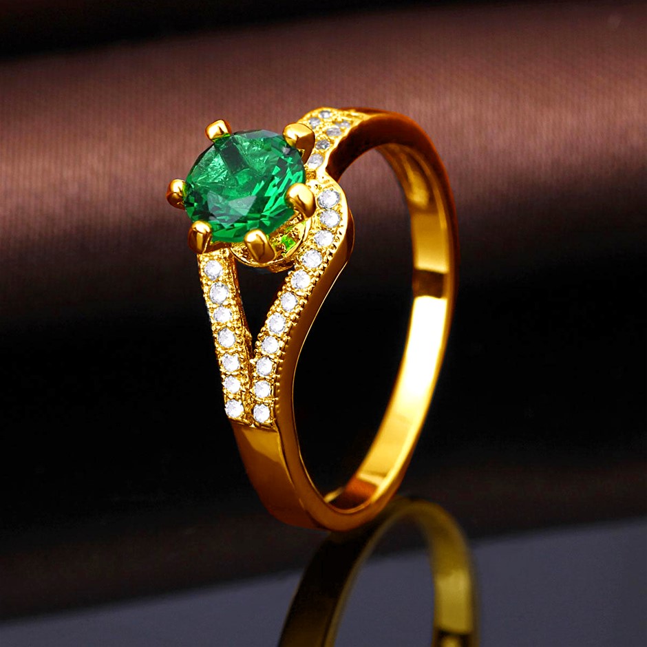 Elegant 18k Yellow Gold Vermeil Emerald 1.00 carat Ring Size 7 Auction ...