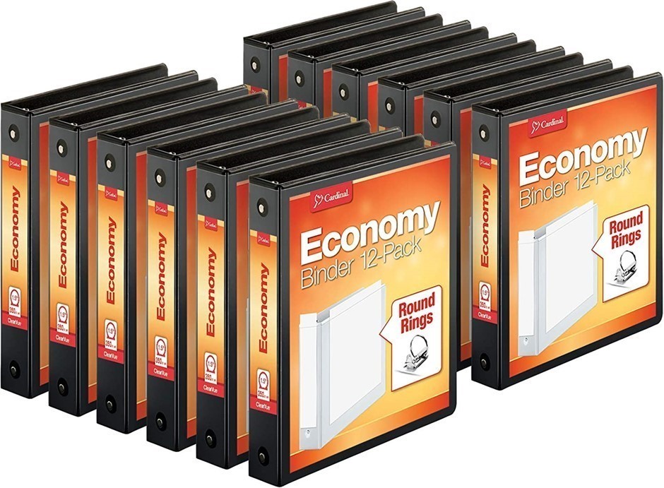 CARDINAL Economy 3-Ring Binders, 1.5" Rings,Holds 350 Sheets, Black, 12pk.