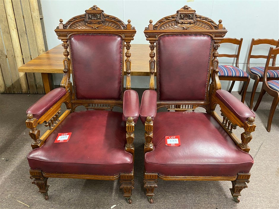 2 x Ornately Carved Timber Ceremonial Style Chairs Auction (0323
