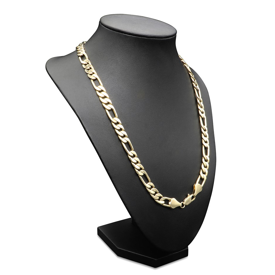 18ct Yellow Gold LAYERED Unisex Chunky Figaro Necklace 22" Auction