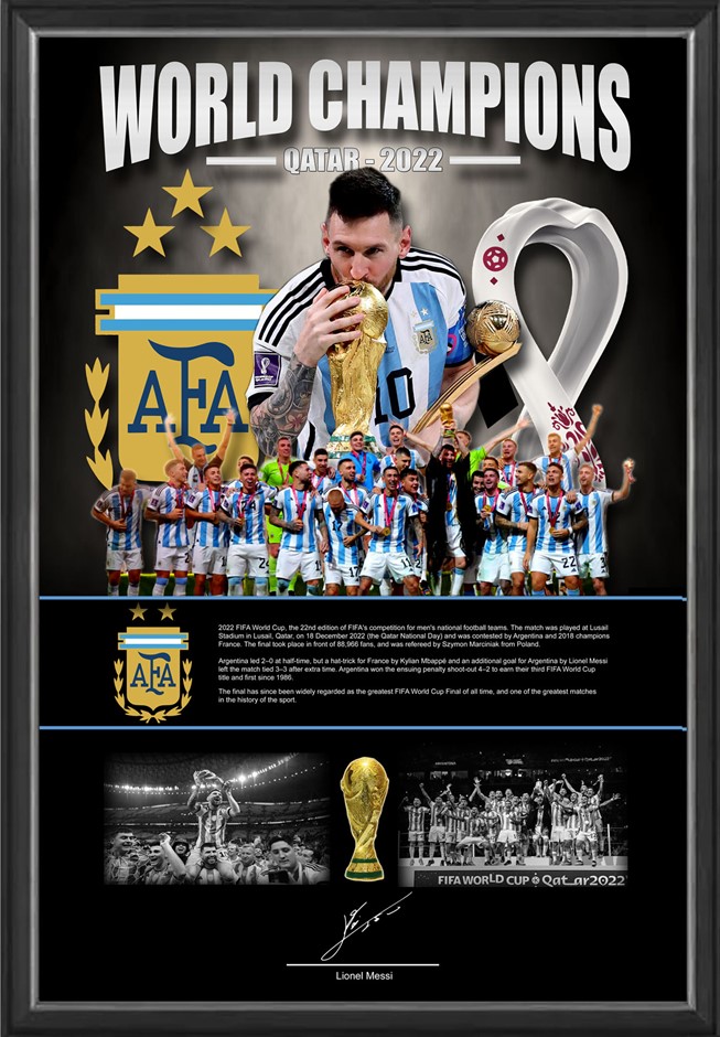 Lionel Messi Argentina 2022 World Cup Champions Lithograph Framed ...