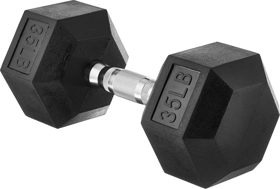 AMAZON BASICS Rubber Encased Hex Dumbbell, 35lb.