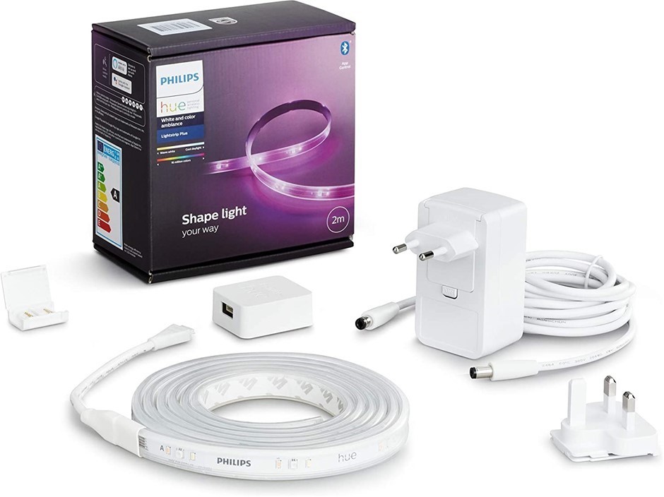 2 x Philips Hue LightStrip Plus Dimmable LED Smart Light, 2m Base Kit (Comp