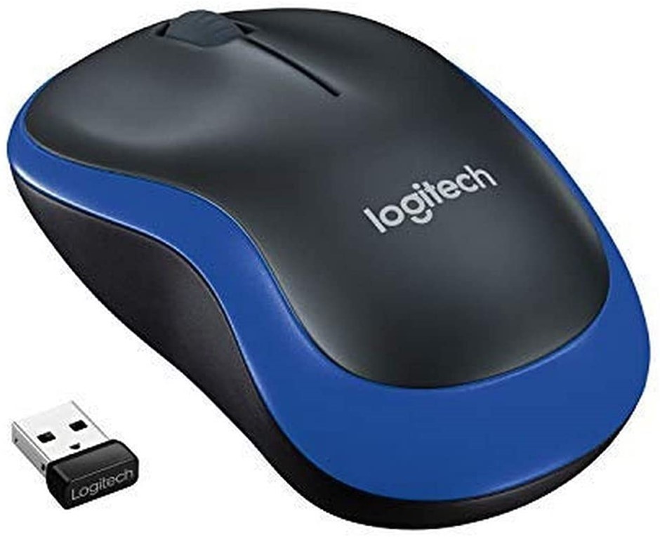 LOGITECH M185 Wireless Mouse, Blue/Black.