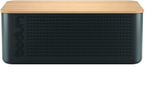 BODUM Bread Box with Cutting Board, Large, Colour: Black.