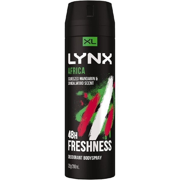 11 x LYNX Africa, Squeezed Mandarin & Sandalwood Scent Spray, 200mL.