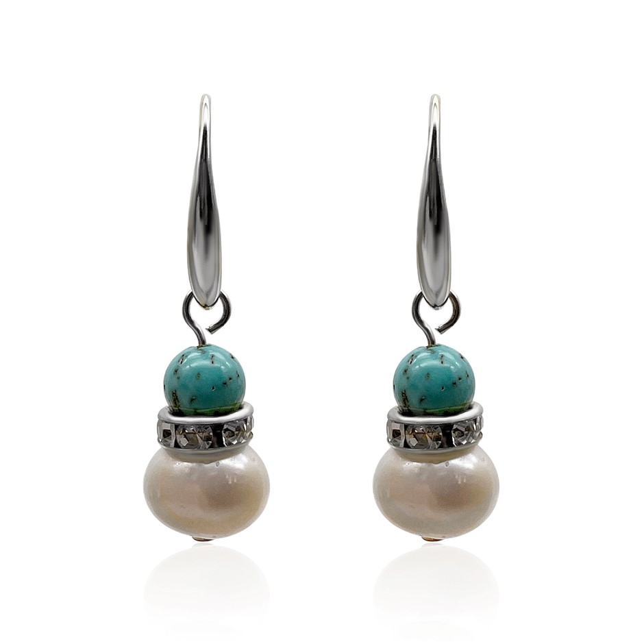 Pearl and Turquoise Flower Drop Earring