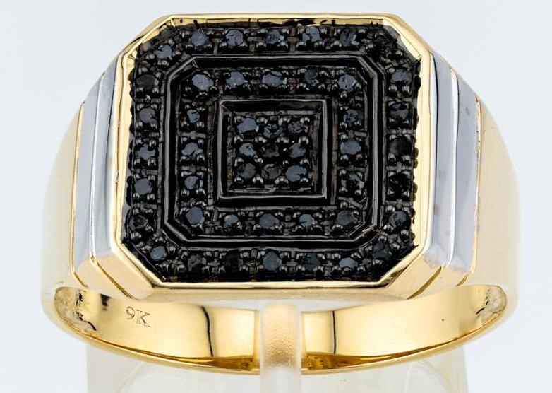 Mens 0.20ct Diamond Ring 9ct White & Yellow Gold