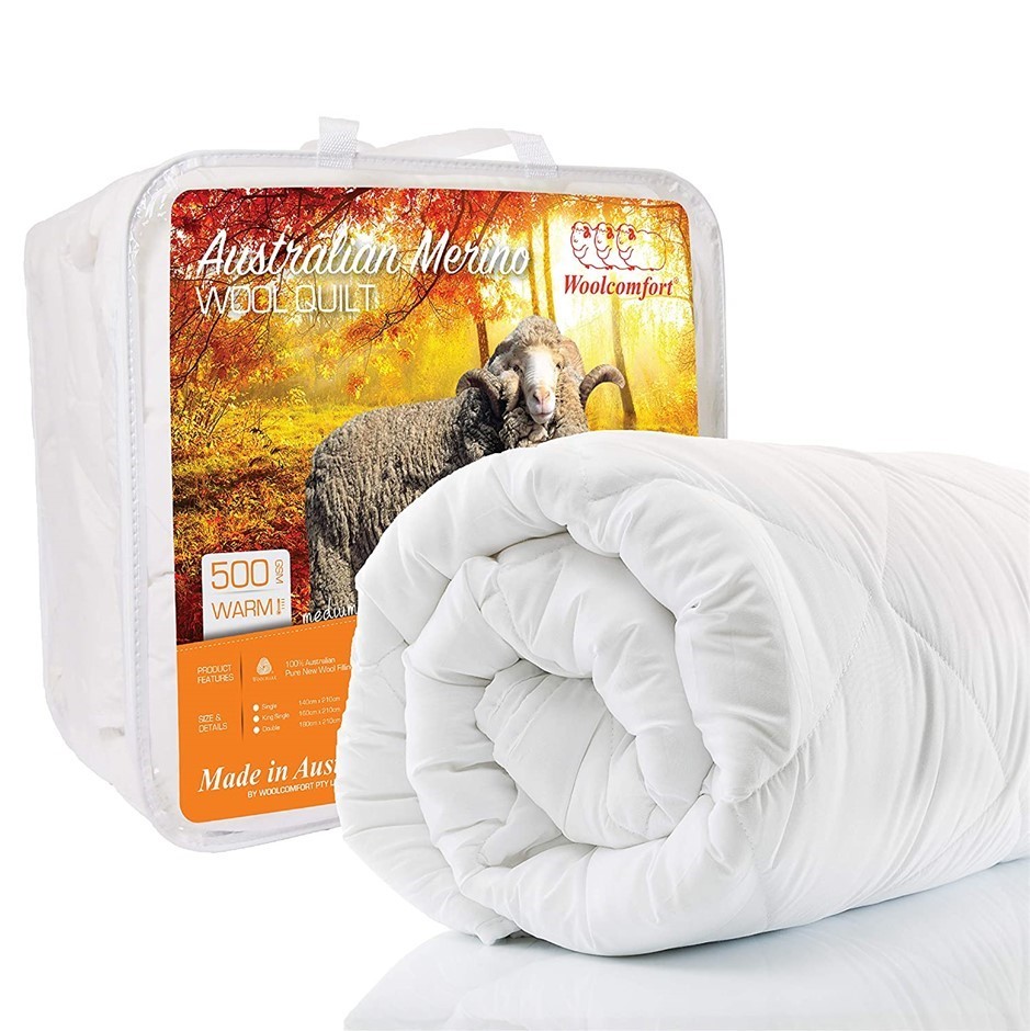 WOOLCOMFORT Australian Made Merino Wool Quilt / Doona / Duvet 500GSM (180x2
