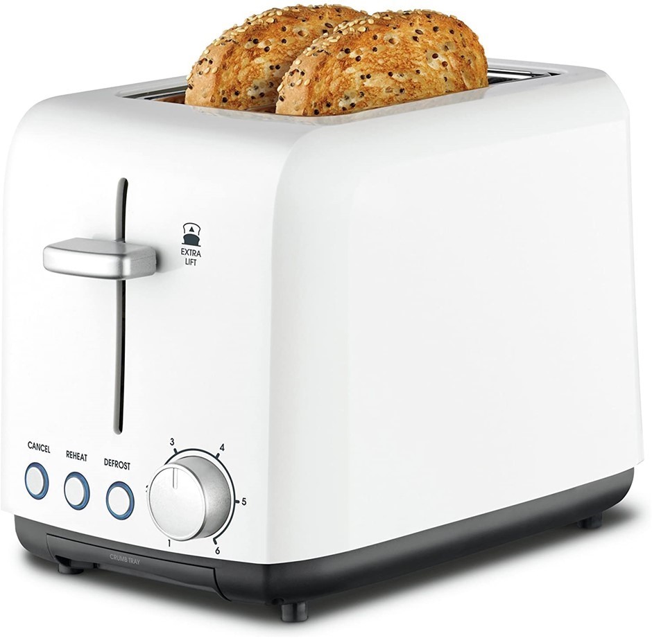 KAMBROOK Wide Slot Toaster, 2- Slice, White, Removable Crumb Tray. NB: Mino