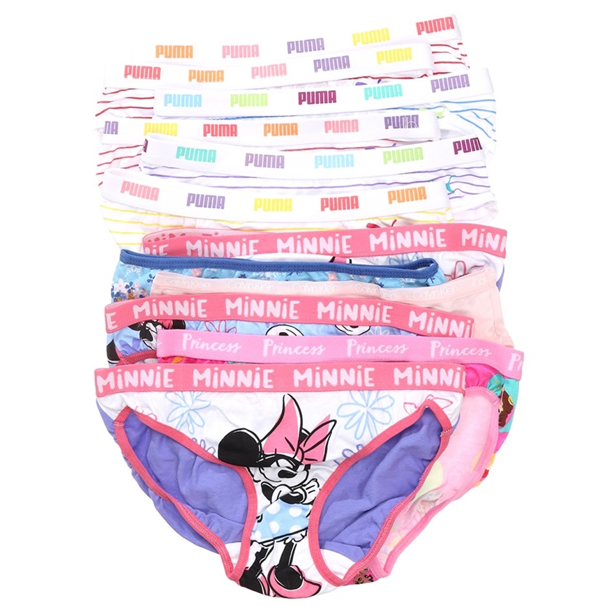 12 x Assorted Girls' Underwear, Size 6-8, Incl: PUMA, CALVIN KLEIN & RIO, M  Auction