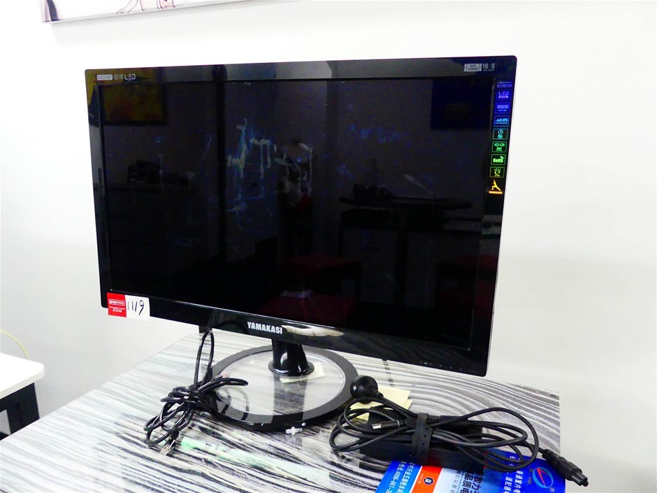 Two assorted Flatscreen Monitors, each with a Trolley Stand com Auction ...