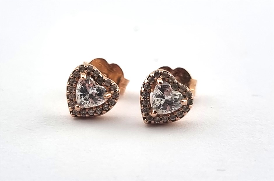 PANDORA 14 CARAT ROSE GOLD EARRINGS Auction (00032556305) Grays