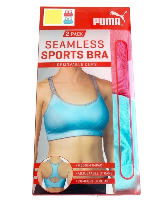 2 x 2pk PUMA Women's Seamless Sports Bras w/ Removable Cups, Size