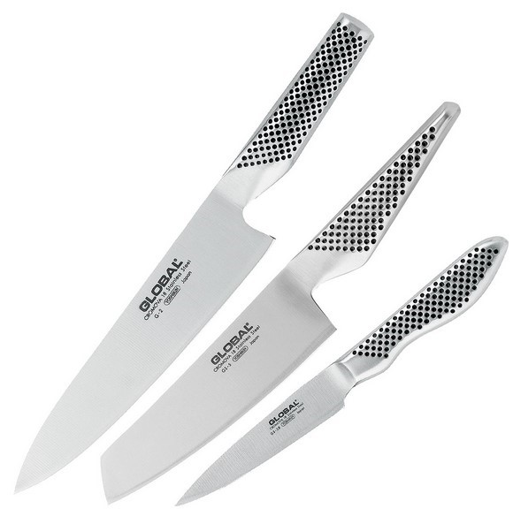 GLOBAL 3pc Stainless Steel Kitchen Knife Set, YOSHIKIN Made in Japan