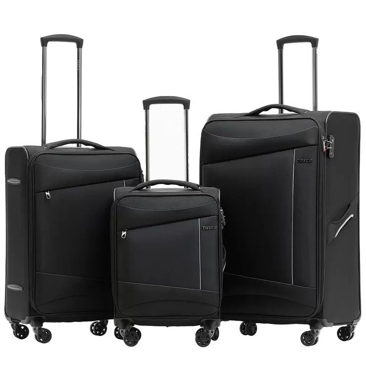 TOSCA Flight Softside Luggage 3 Piece Set, Black Grey, Large: 78cm, Medium