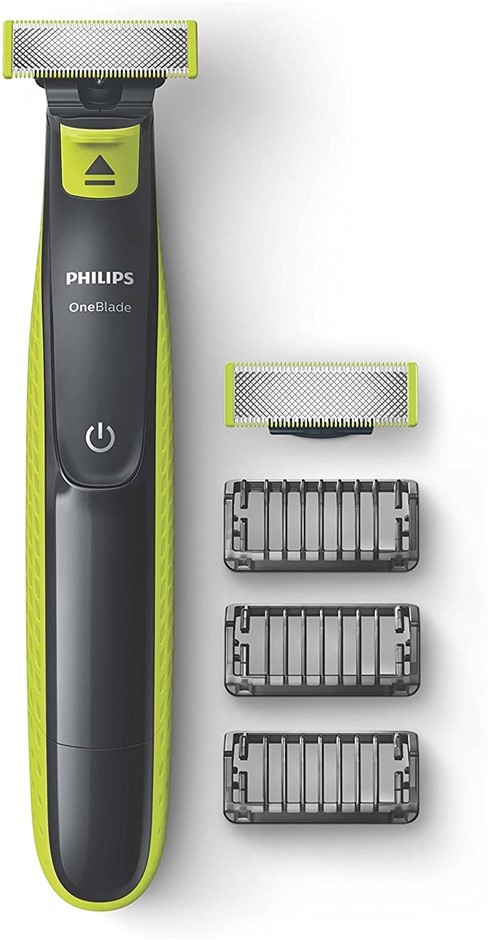 PHILIPS One Blade Electric Shaver with 3x Click-On Stubble Combs, Black/Lim