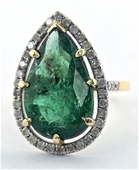 5ct Pear-Shaped Emerald Set In A Yellow Gold & Diamond Ring