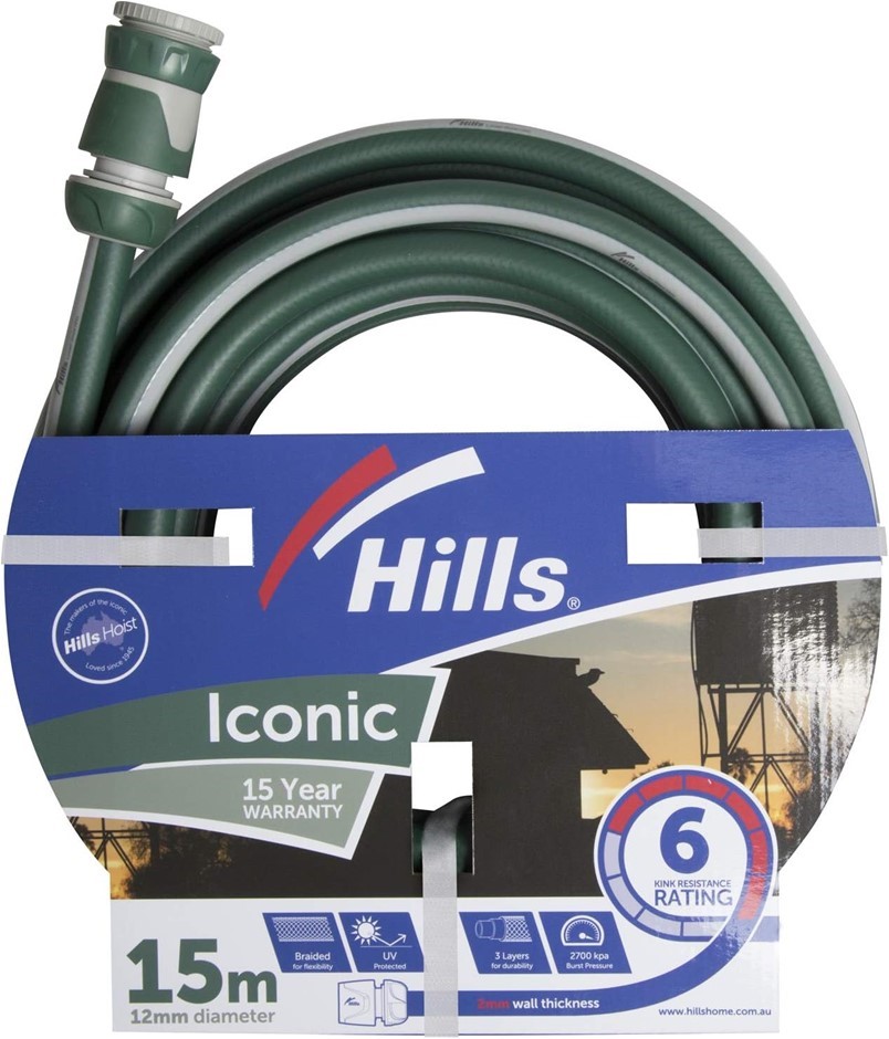 HILLS Iconic 12mm x 15M Kink Resistant Garden Hose.