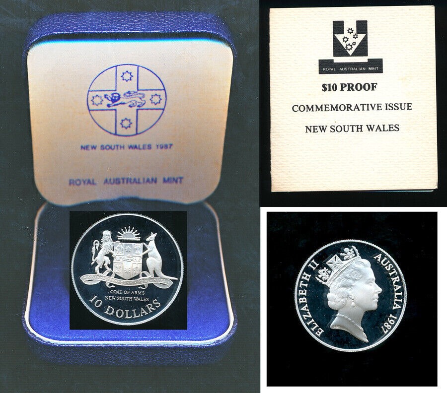 Australia :1987 $10 NSW Sterling Silver Proof, Coat of Arms Auction ...