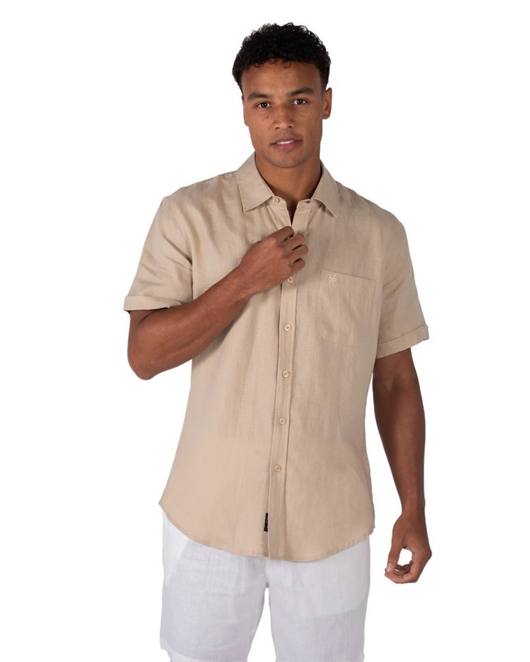 COAST CLOTHING CO Men's S/S Shirt, Size S, 100% Linen, Natural, 111329. Bu