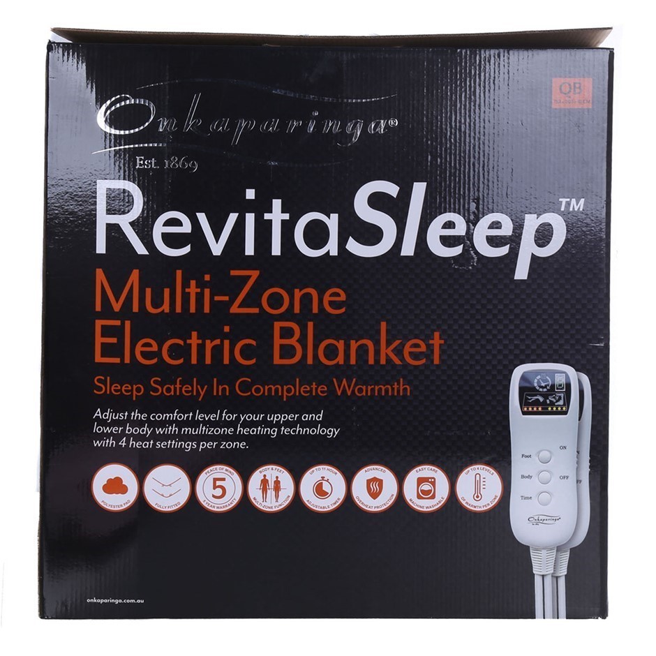 ONKAPARINGA RevitaSleep Multi- Zone Electric Blanket, Queen. NB: Minor use.
