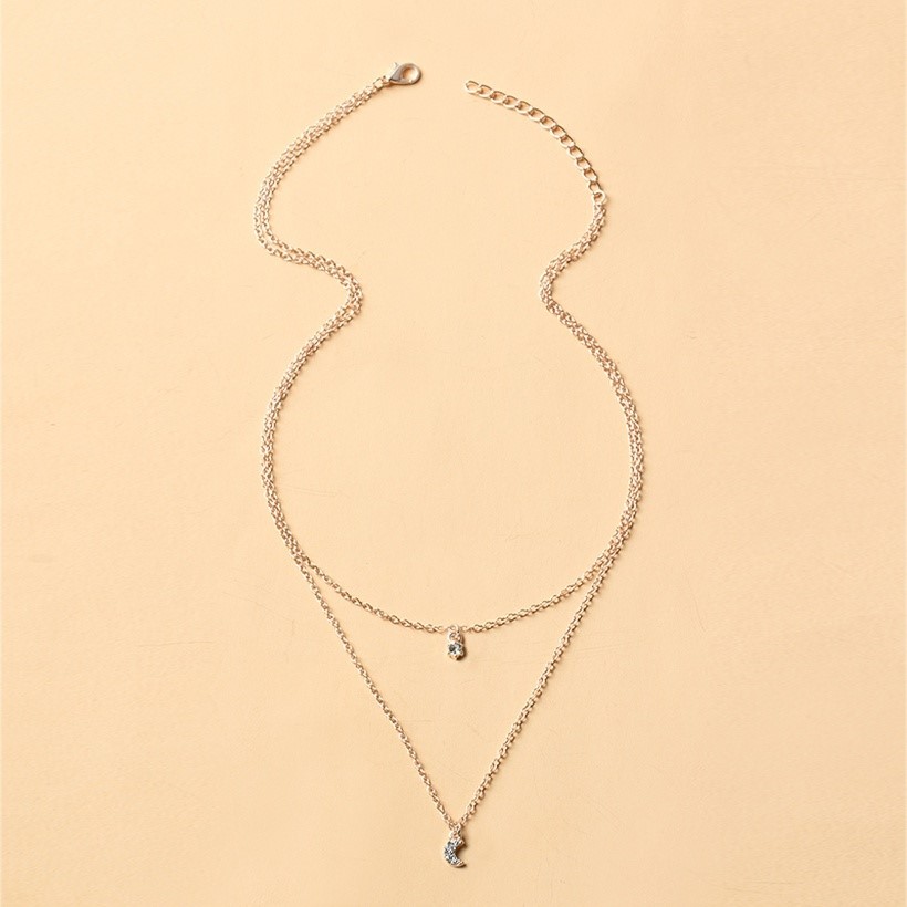Elegant 18K Rose Gold Plated Simulated Diamond Moon Necklace