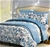 ADORN HOME 6 Piece Comforter & Coverlet Set, King, Blue Leaf Pattern.