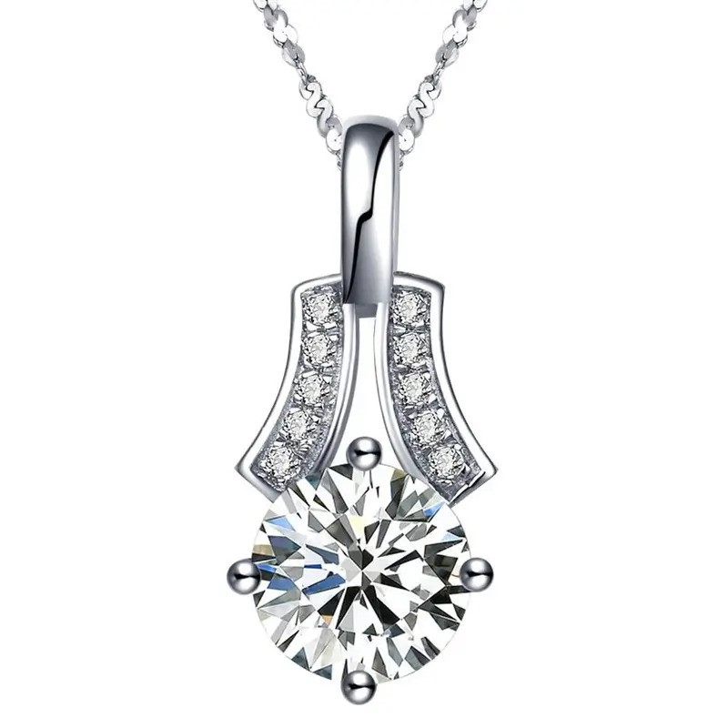 Elegant 18K White Gold plated 1.00 CT White CZ pendant Necklace