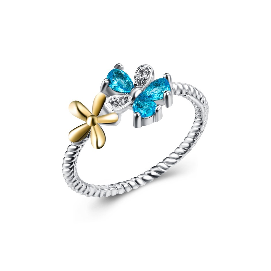 Elegant 18K White Gold plated Design Simulants Topaz and White Cz Ring