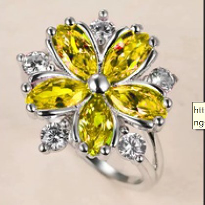Elegant 18K White Gold plated Flower & Yellow White CZ Ring Size 7