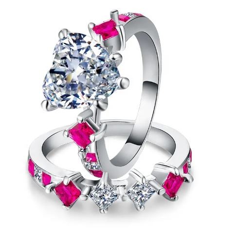 Elegant 18K White  Gold   plated   Design Diamonds Simulants & pink Cz