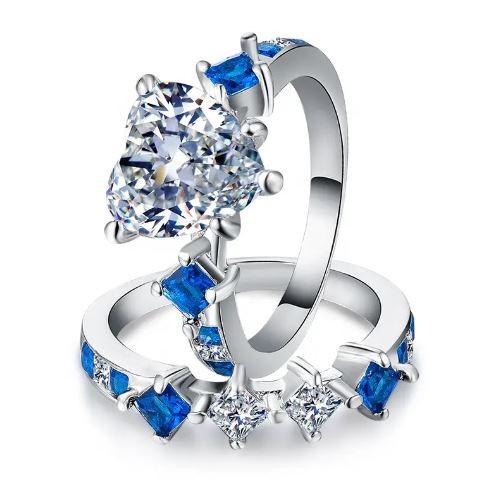 Elegant 18K White Gold plated Diamonds Simulants & Sapphire