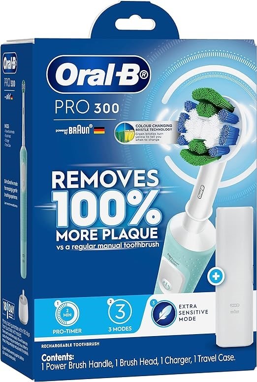 ORAL-B Pro 300 Mint Green Electric Toothbrush, Mint.