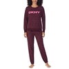 2pc DKNY Women's Fleece PJ Set, Size M, Burgundy/Leopard, ZY97692A.  Buyers