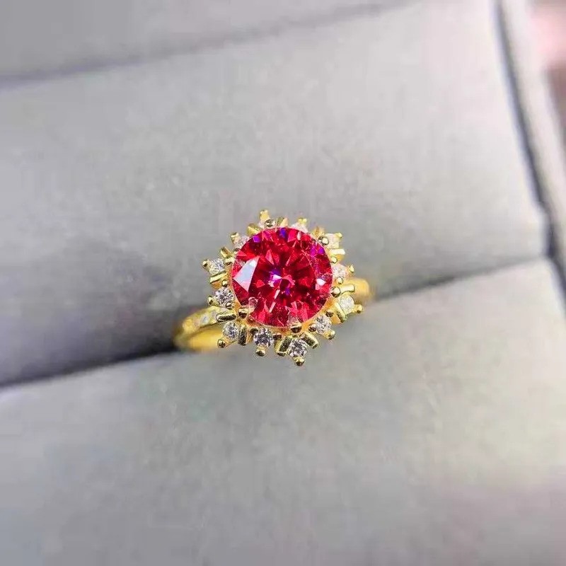 Elegant 18K Yellow Gold plated Simulated Ruby & White CZ Ring Adjustable