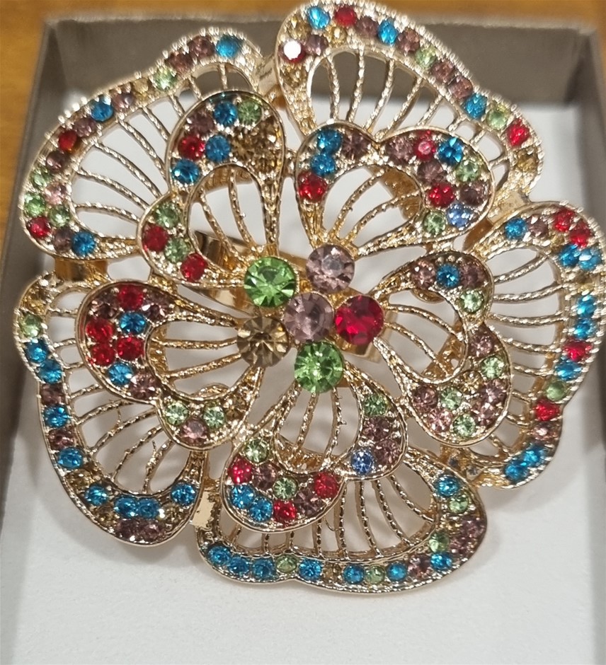 Elegant 18K Rose Gold plated Flower colourful CZ Ring Adjustable.