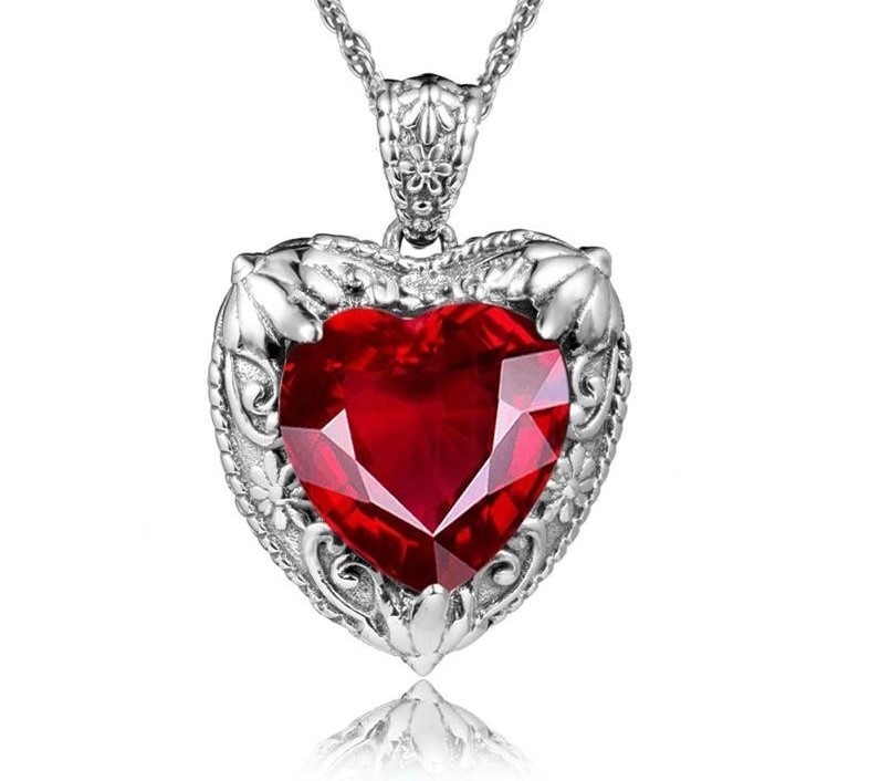 Elegant 18K White Gold Plated Ruby Simulants Necklace